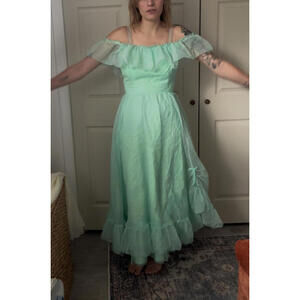 Vintage 1960s Silk Taffeta Sea-foam Teal Green Formal Semi-Formal Dress